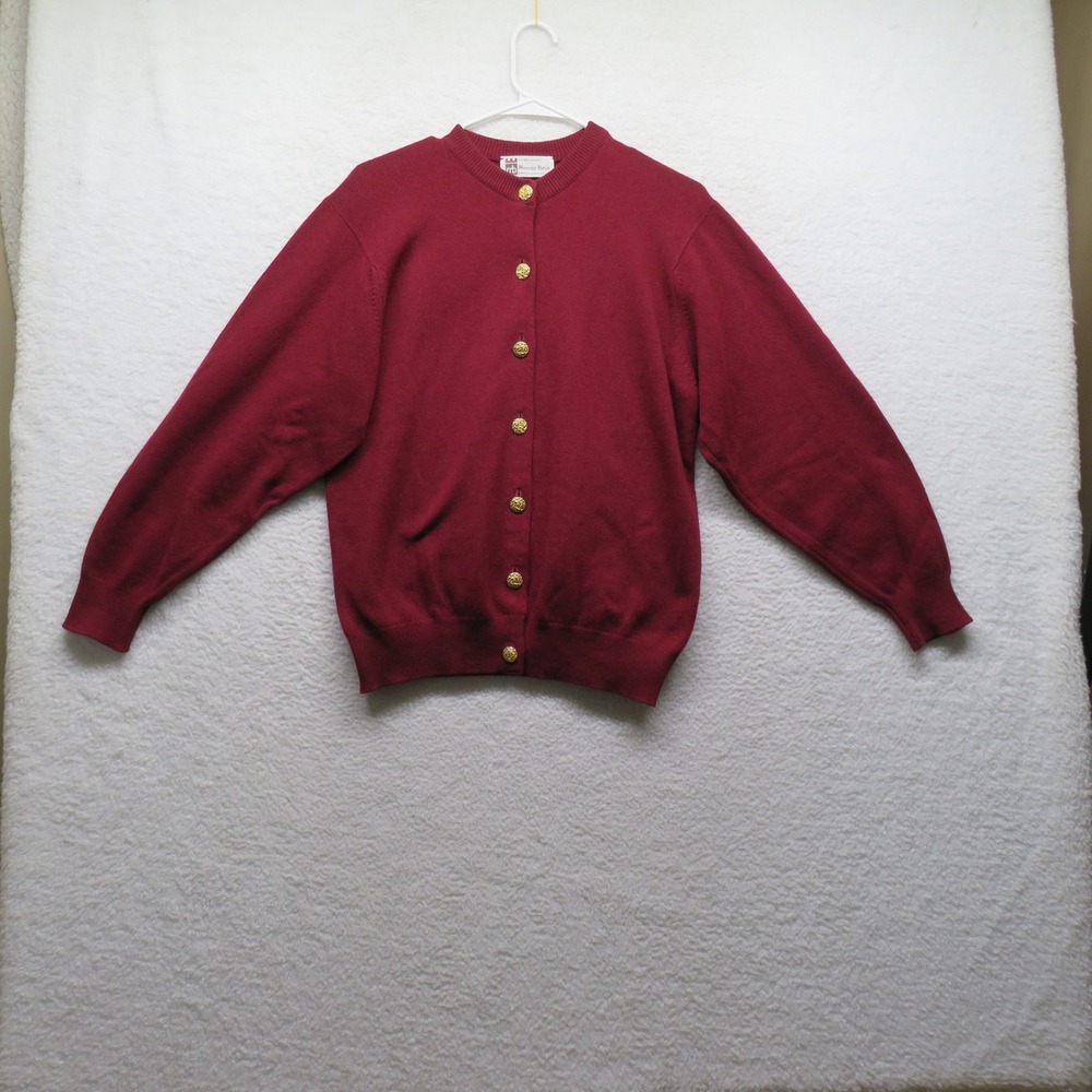 Murray Bros Scotland 100% Cashmere Cardigan Sweater Burgundy Red Gold Button 38